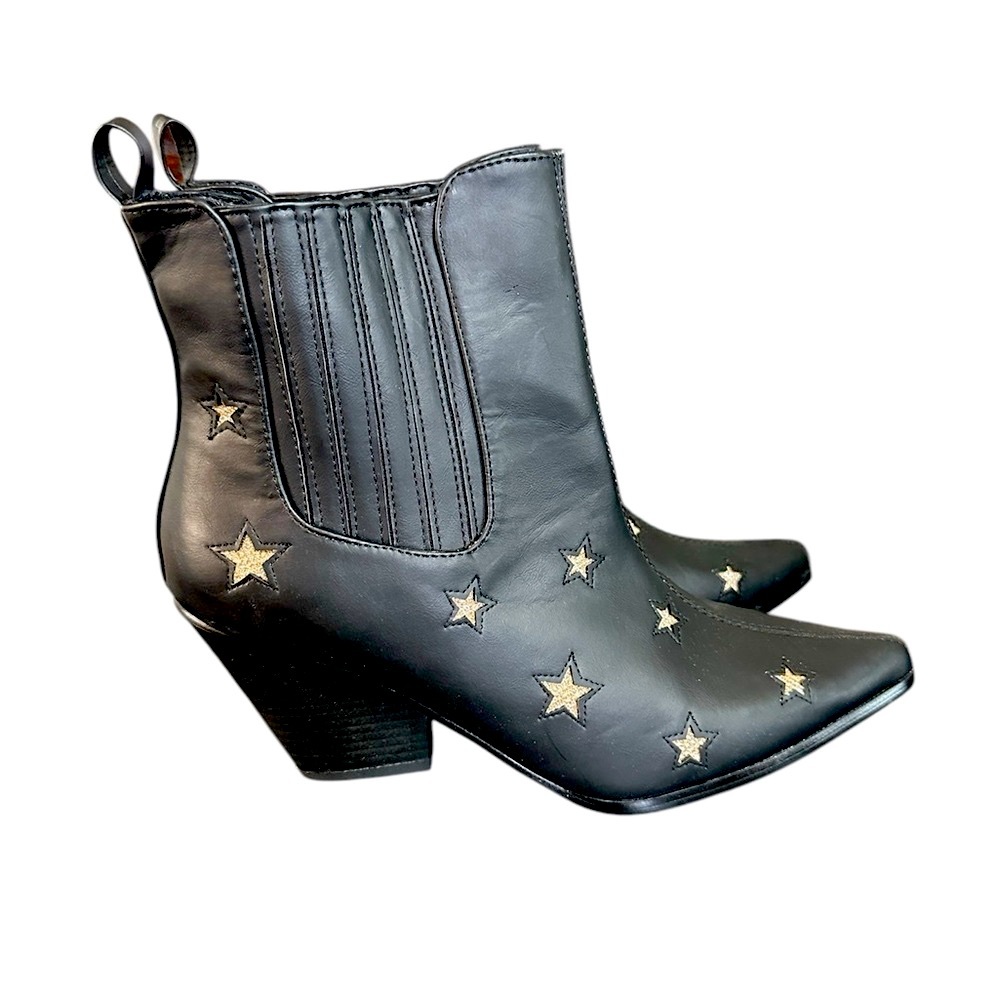 Black Star-Embellished Ankle Boots